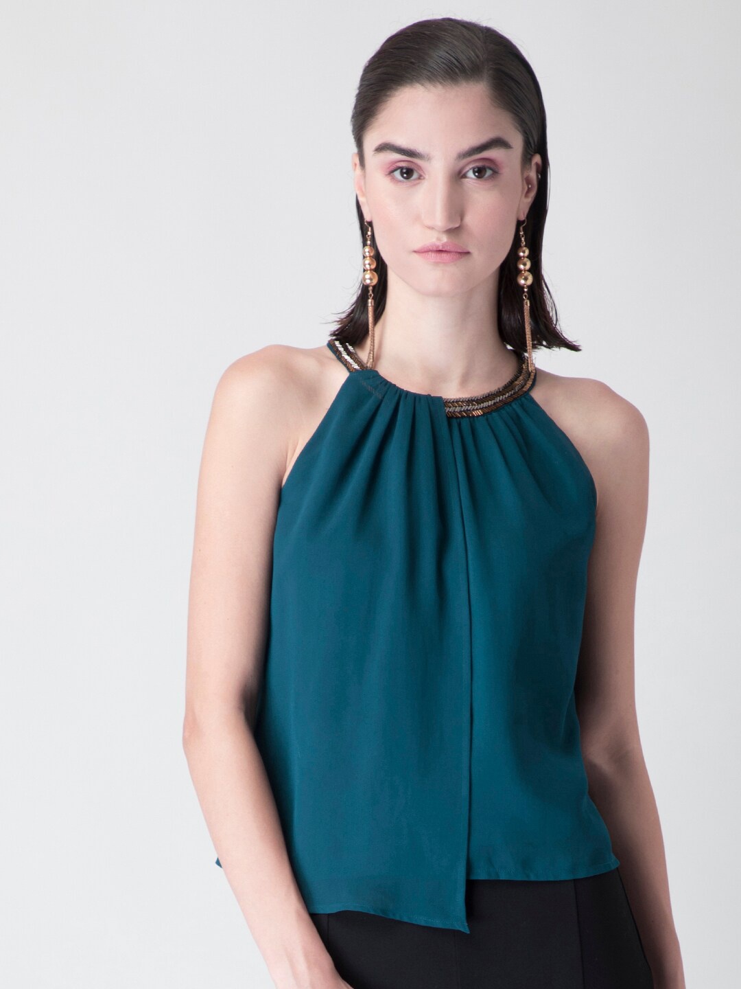 

FabAlley Blue Halter Neck Layered Top