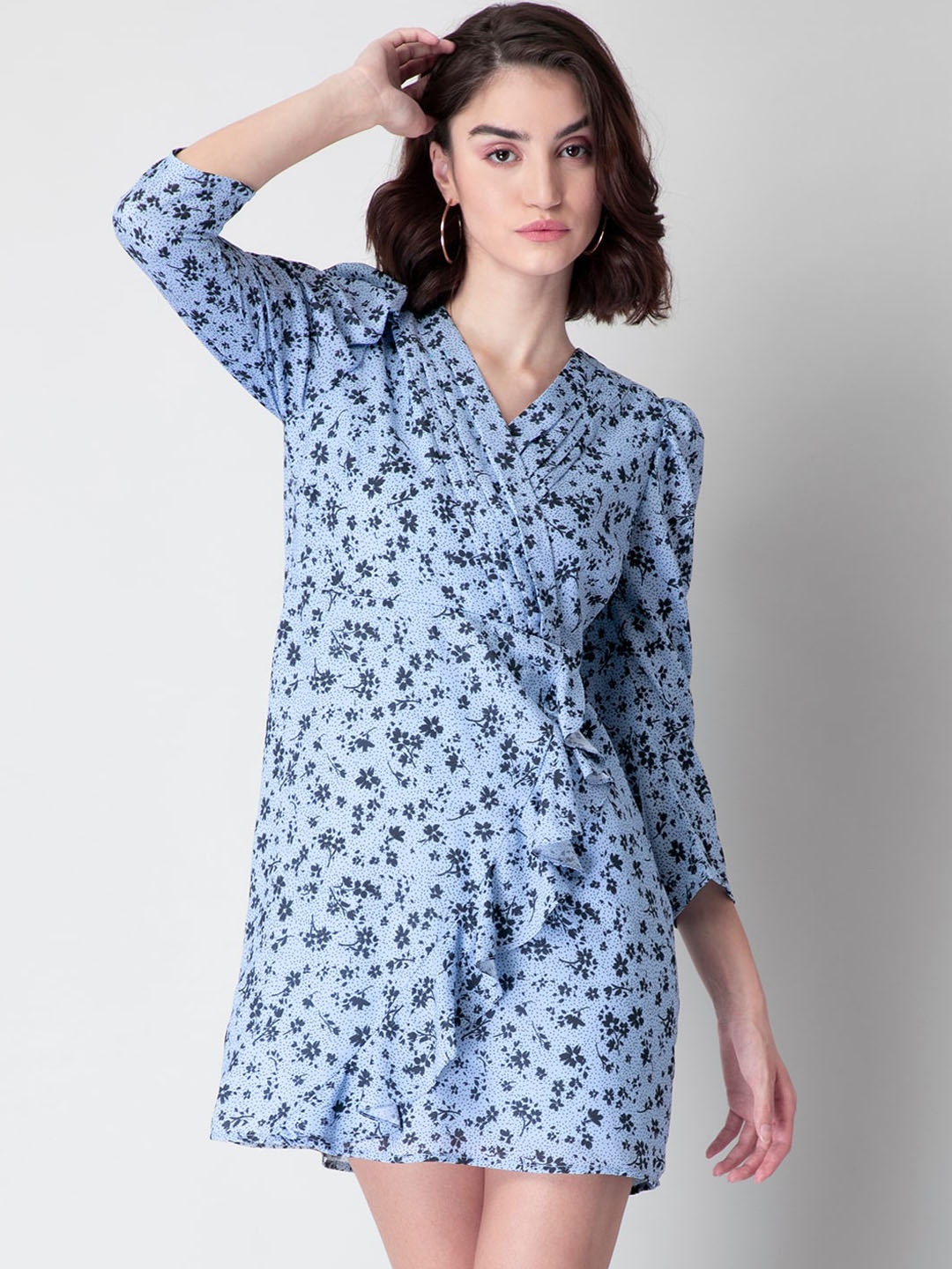 

FabAlley Blue Floral Flared Mini Dress