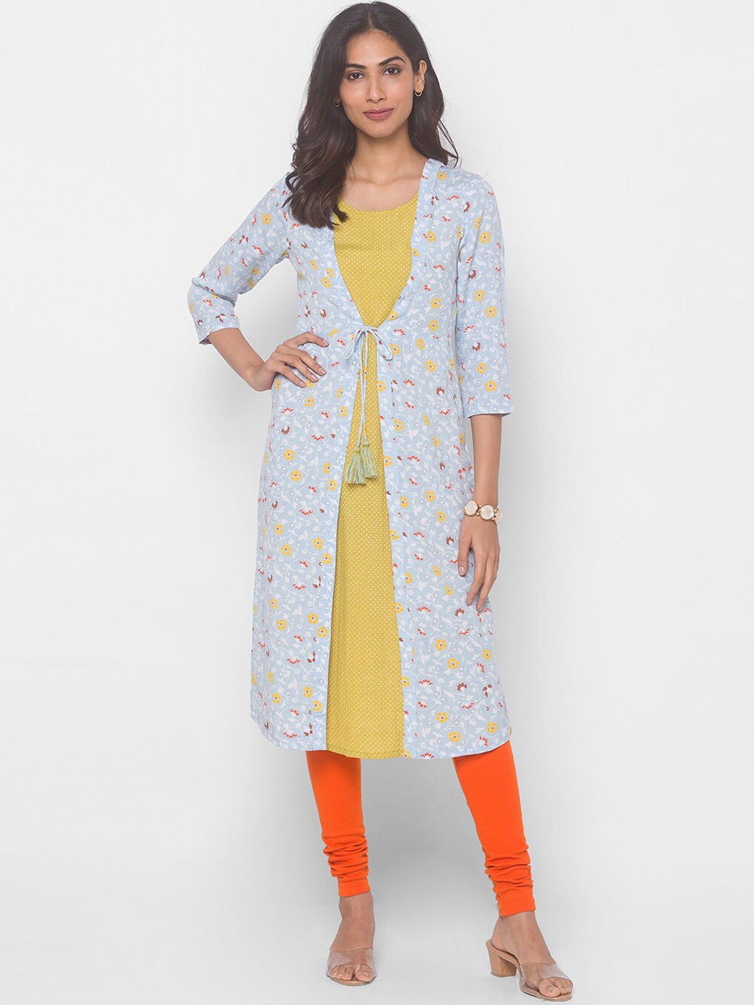 

Globus Women Yellow Ethnic Motifs Printed Indie Prints Layered Kurta