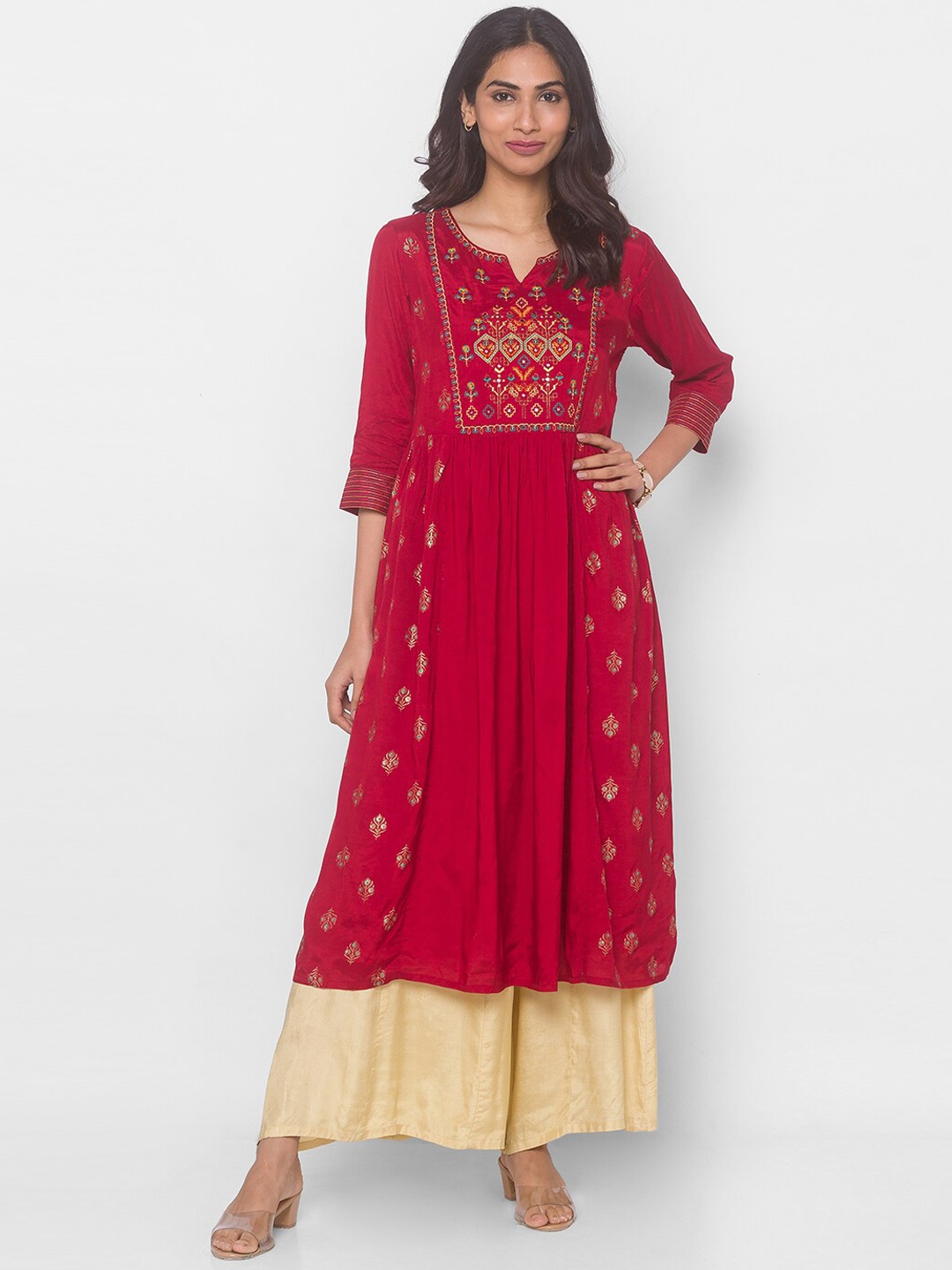 

Globus Women Red Ethnic Motifs Embroidered Thread Work Kurta