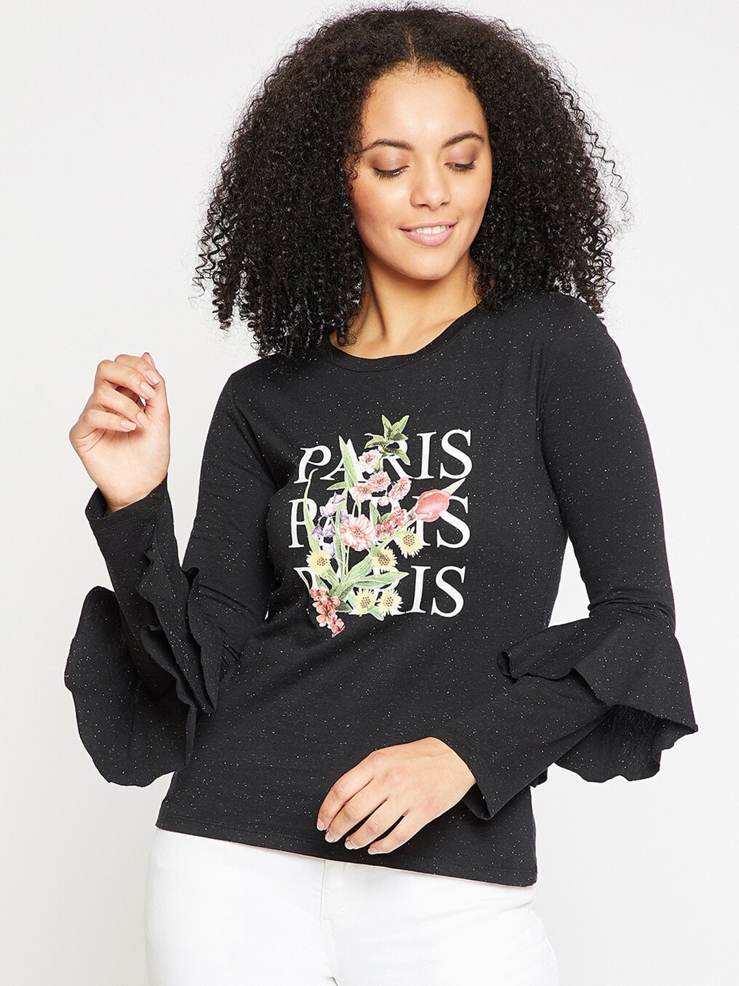 

Madame Black & White Floral Typography Print Top