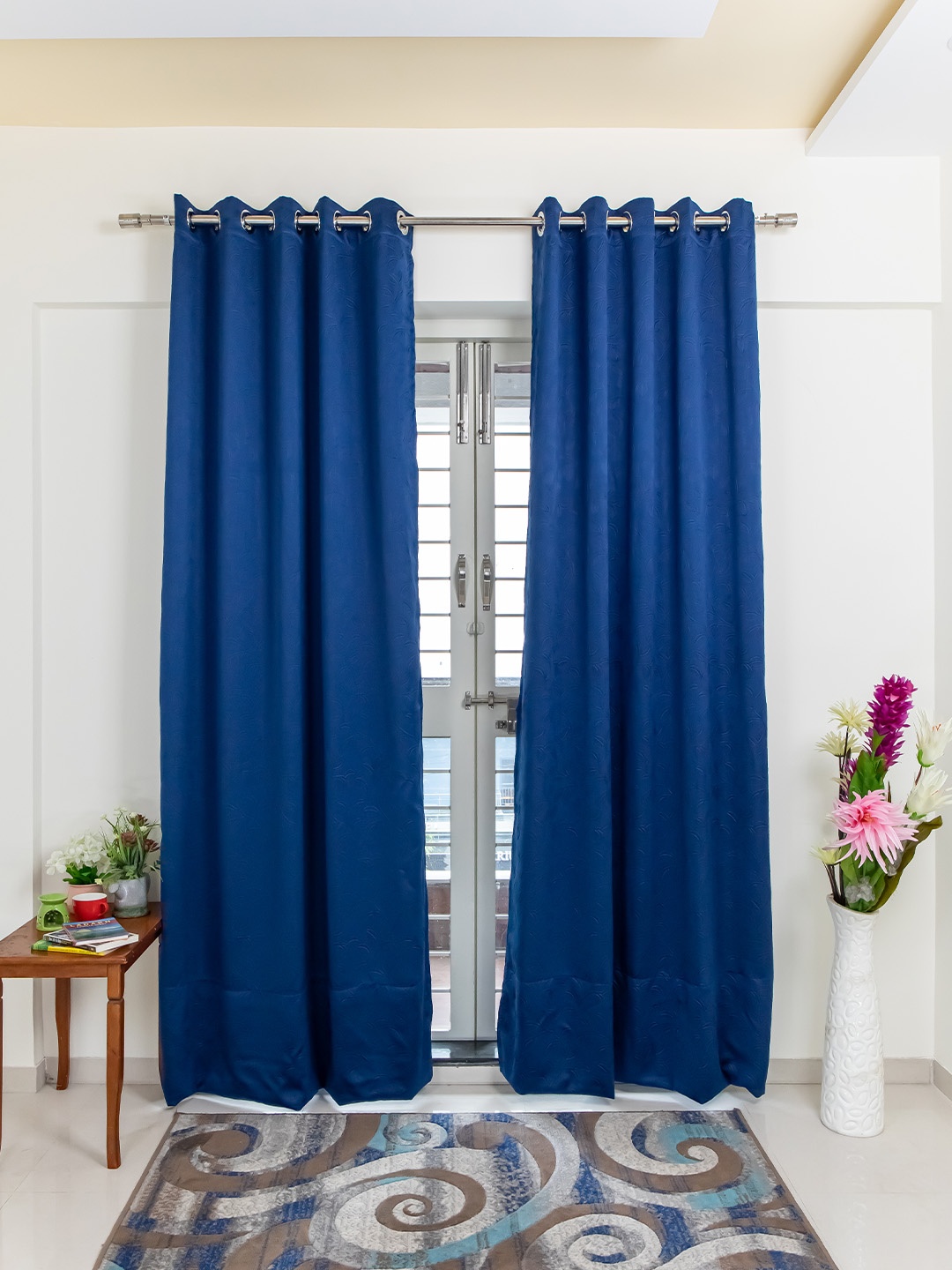 

Livpure Smart Blue Set of 2 Leaf Patterned Black Out Long Door Curtains