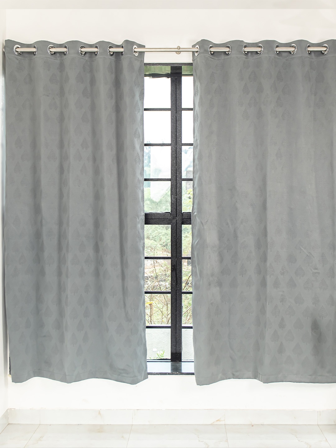 

Livpure Smart Set of 2 Grey Geometric Black Out Door Curtain