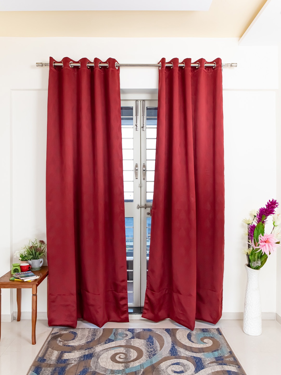 

Livpure Smart Maroon Set of 2 Floral Black Out Long Door Curtain