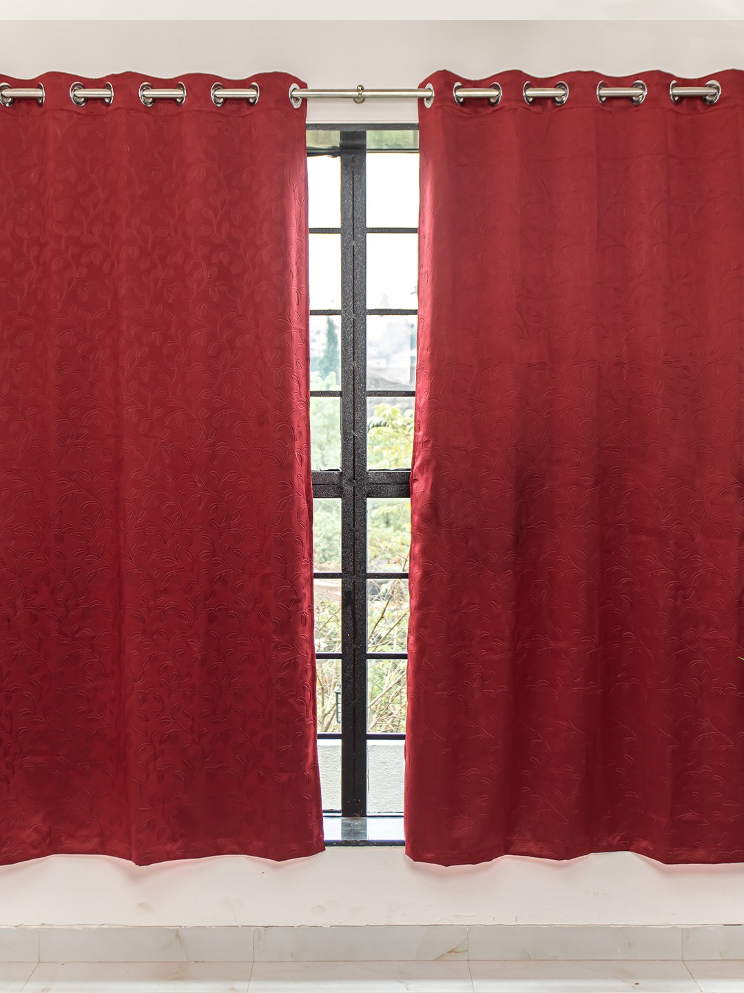 

Livpure Smart Maroon Set of 2 Floral Black Out Door Curtain