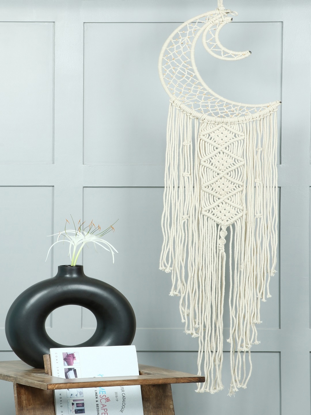 

BELLA TRUE Beige Macrame Cotton Plant Holders, Cream