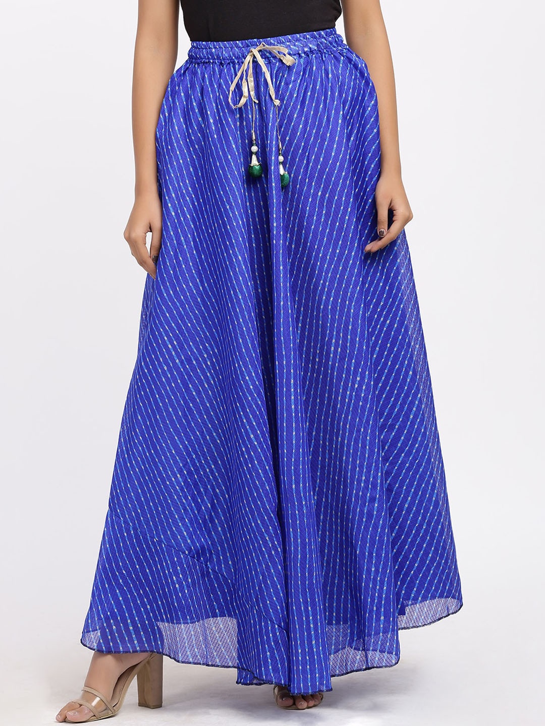 

SOUNDARYA Women Blue & White Striped Cotton Flared Maxi Skirt