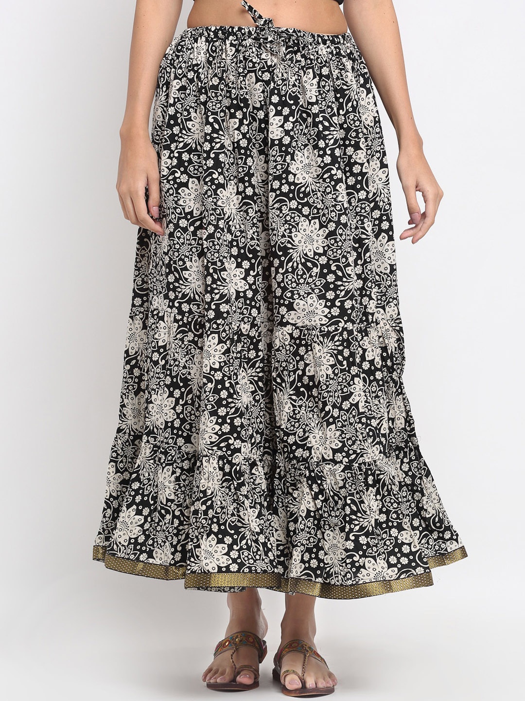 

SOUNDARYA Women Black & White Printed Cotton A-Line Maxi Skirt