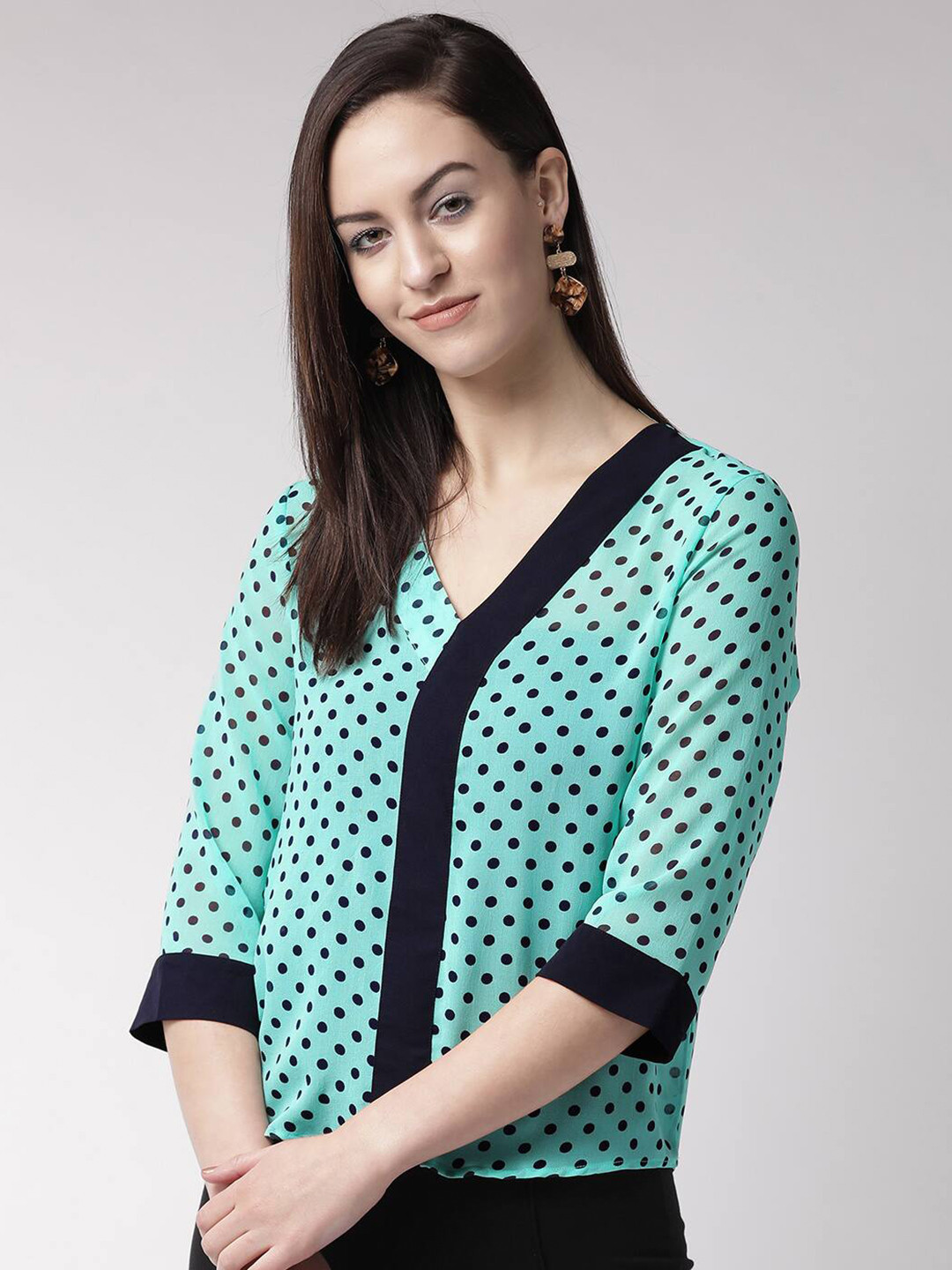 

SQew Green & Black Polka Dot Printed Top
