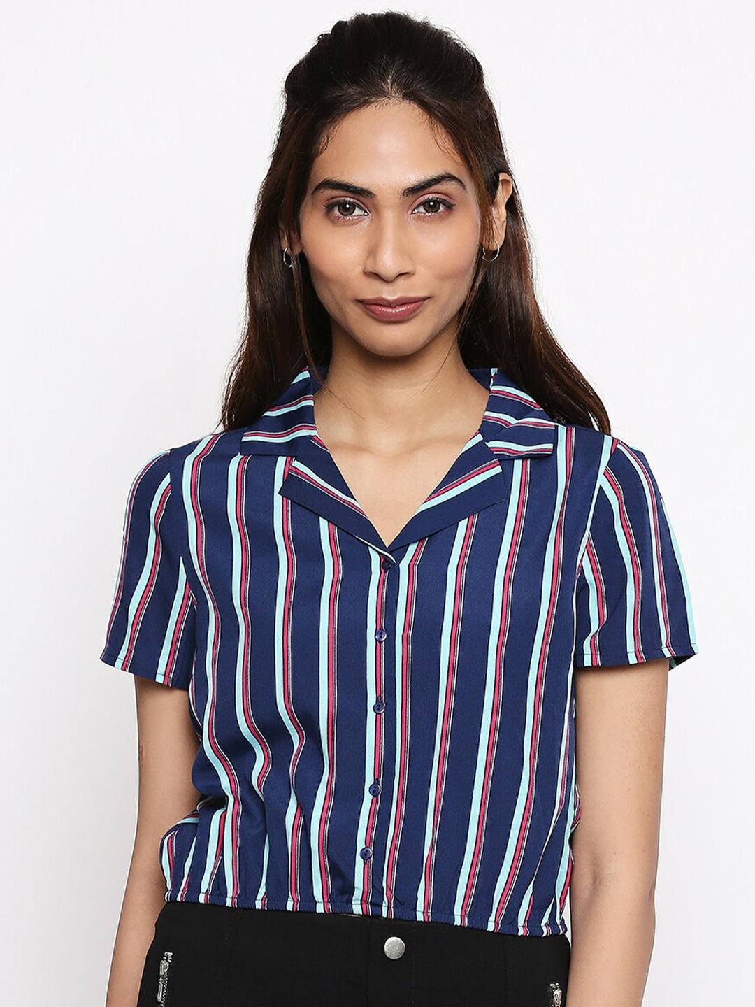 

People Women Blue & White Striped Shirt Style Top