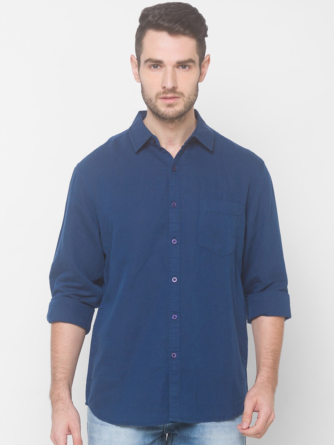 

Globus Men Blue Solid Casual Shirt