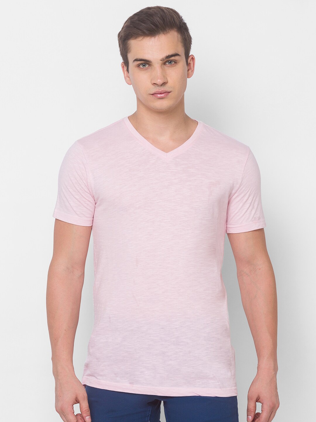 

Globus Men Pink V-Neck Raw Edge T-shirt