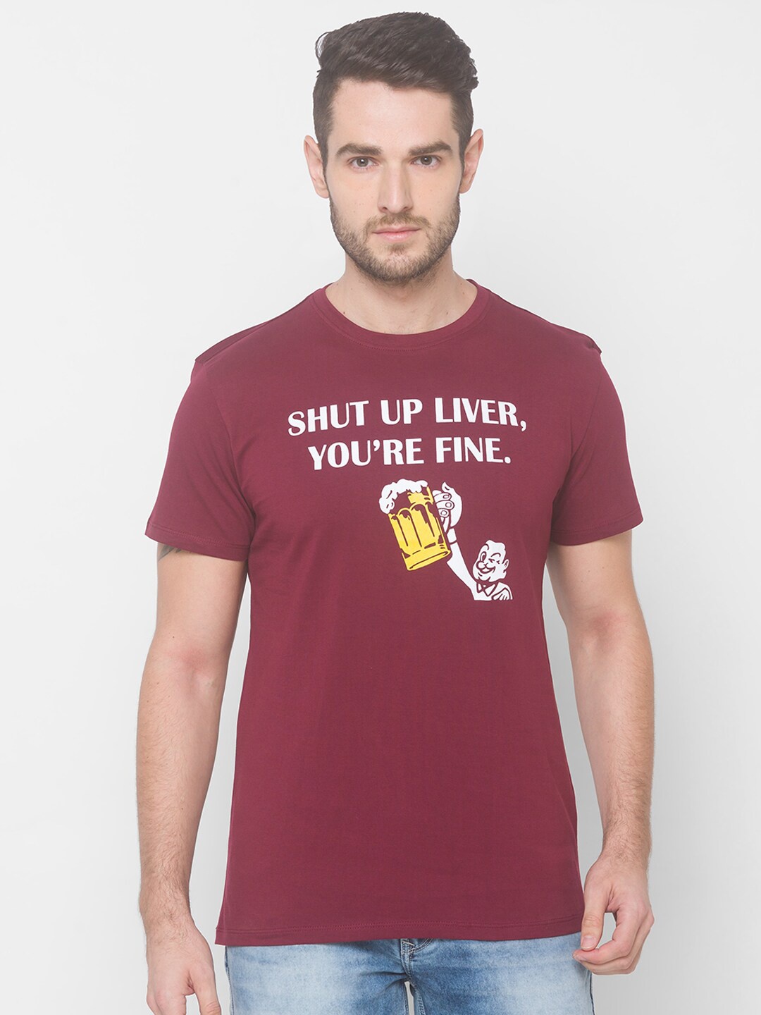 

Globus Men Maroon & White Typography Printed Cotton T-shirt