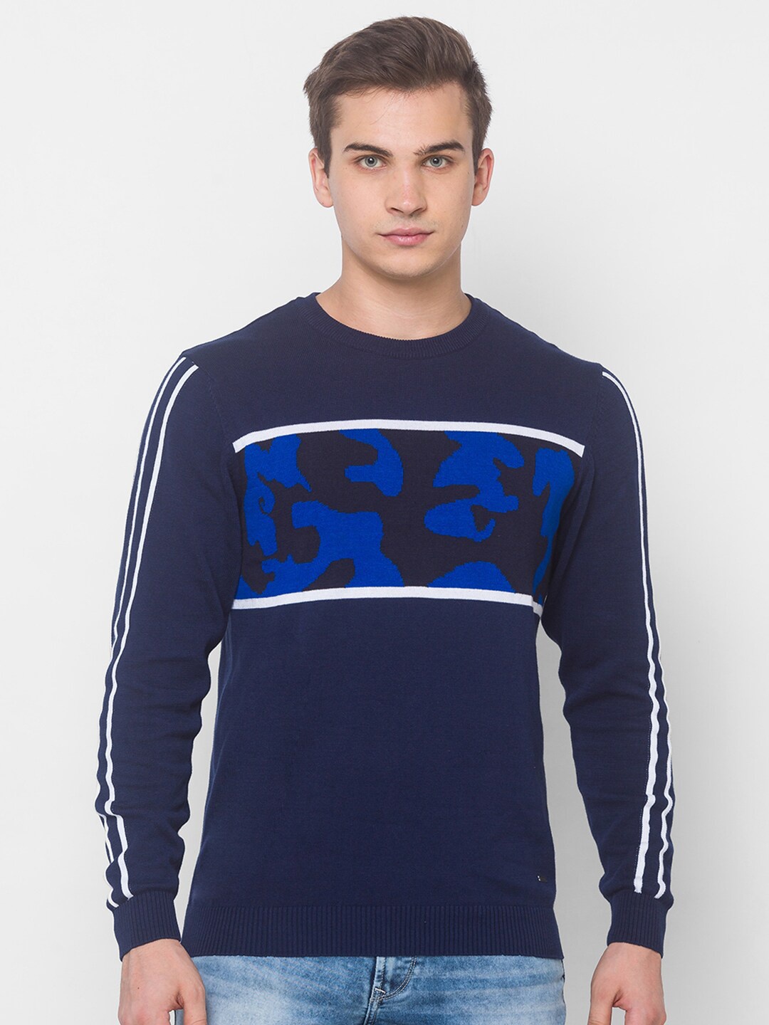 

Globus Men Blue & Black Printed Cotton T-shirt