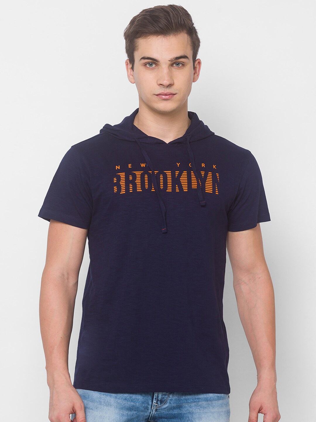 

Globus Men Navy Blue & Yellow Typography Printed T-shirt