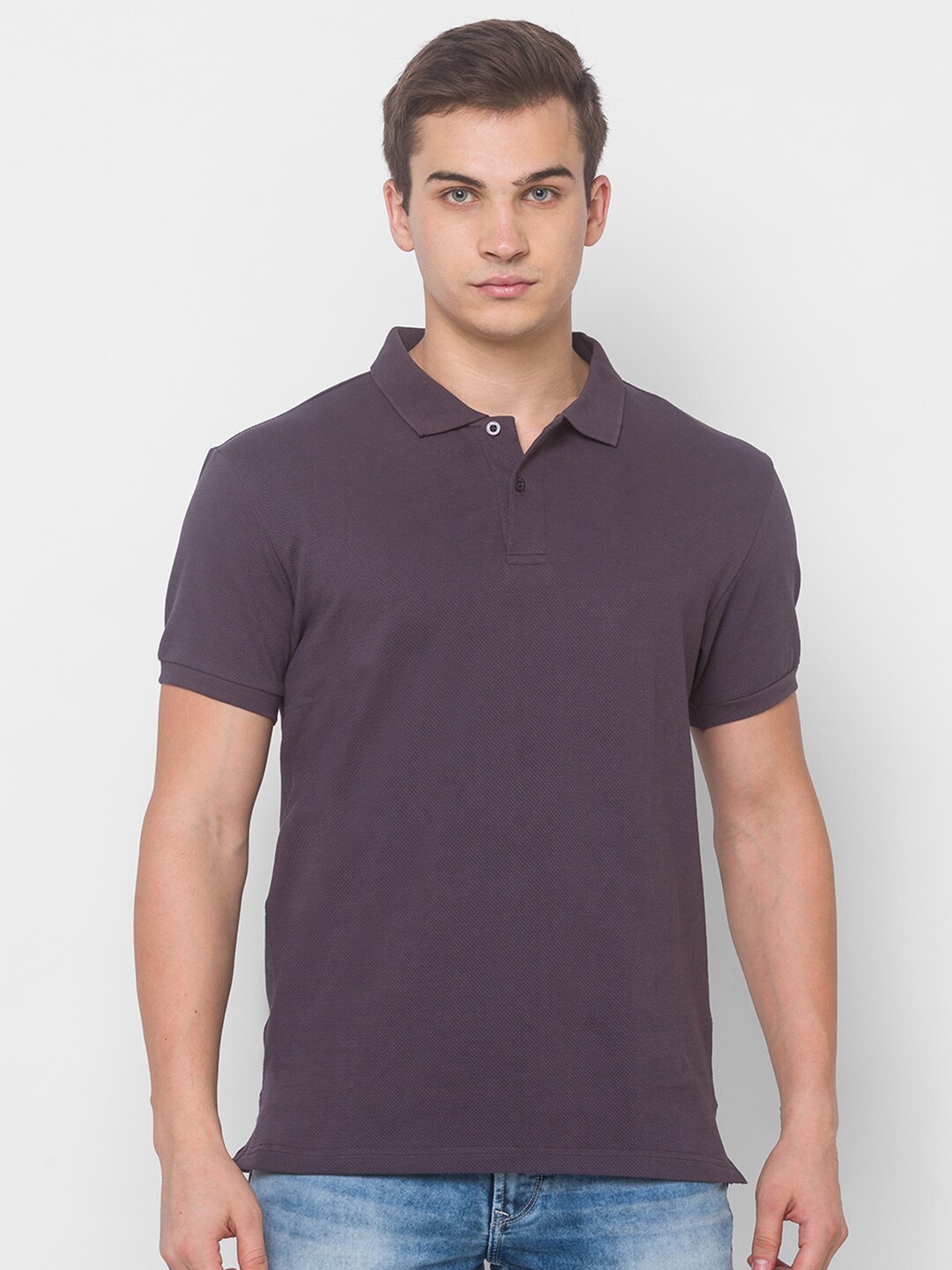 

Globus Men Charcoal Grey Polo Collar Cotton T-shirt
