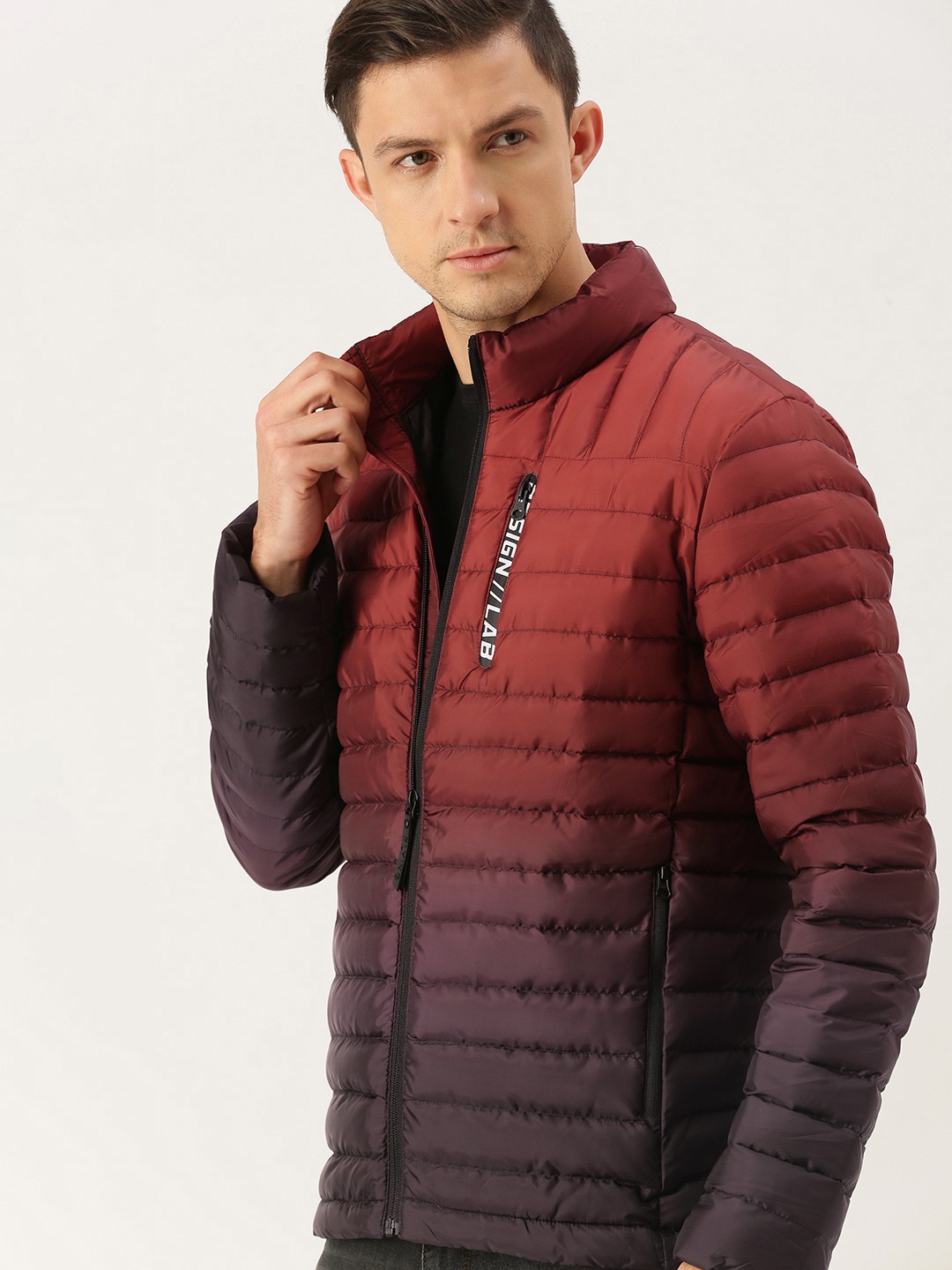 

Flying Machine Men Red & Purple Colourblocked Puffer Jacket