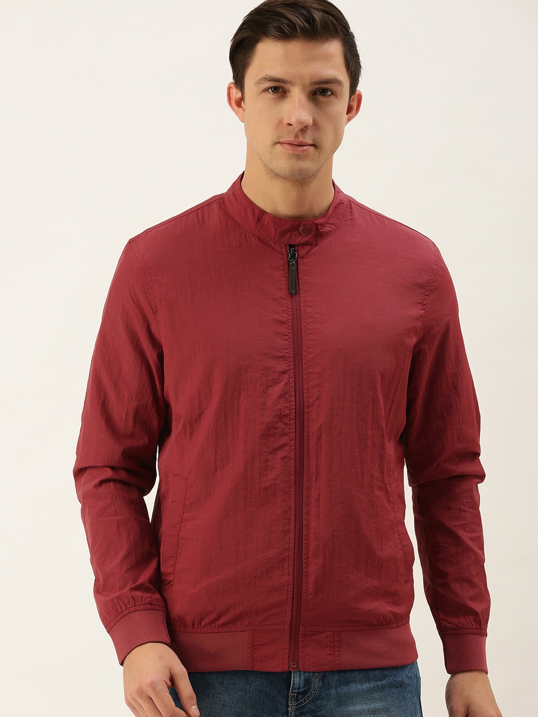 

Flying Machine Men Maroon Solid Windcheater Sporty Jacket