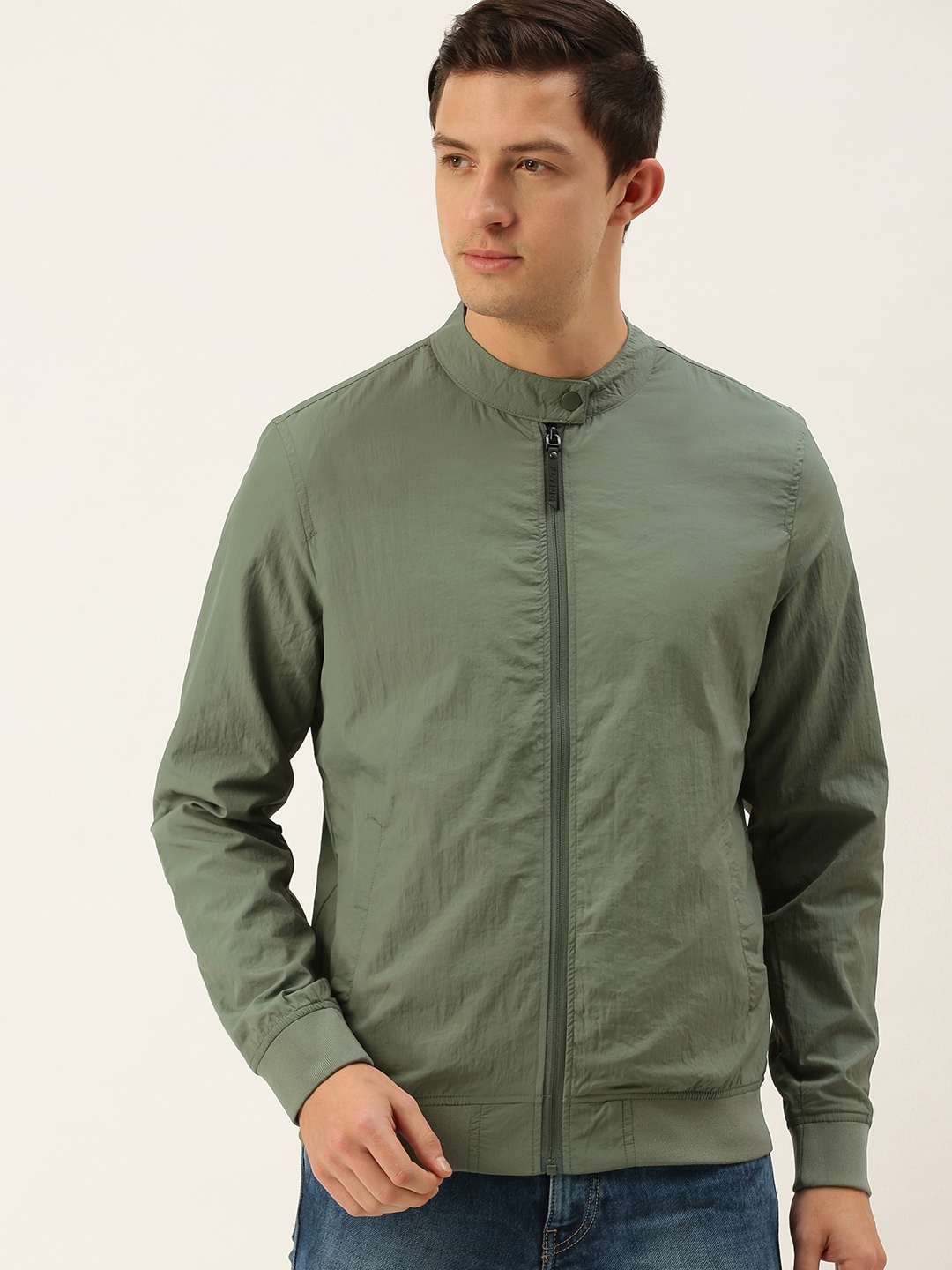 

Flying Machine Men Olive Green Solid Bomber Jacket