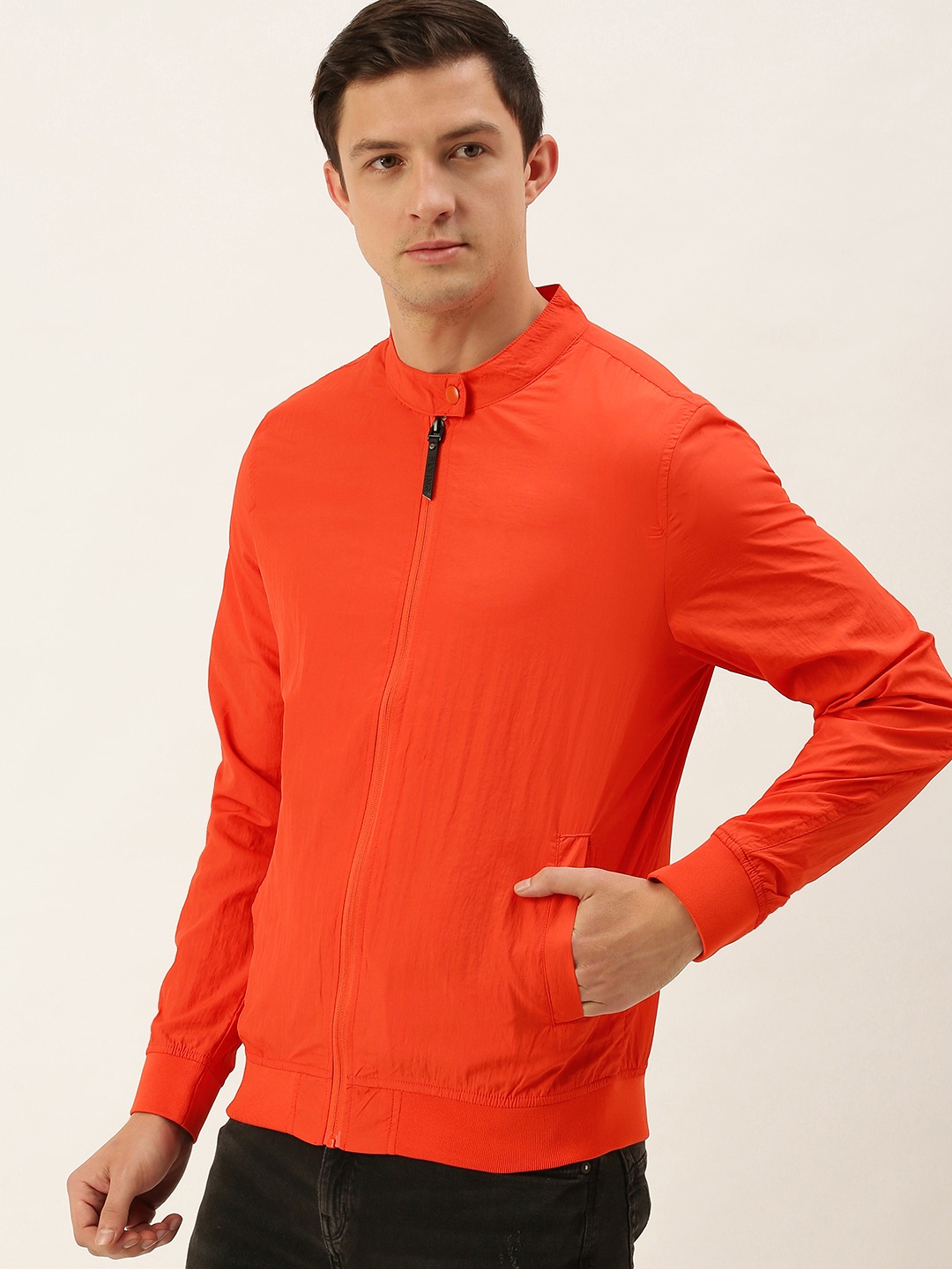 

Flying Machine Men Orange Bomber Solid Jacket