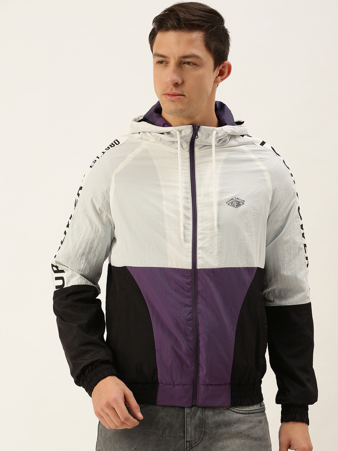 

Flying Machine Men Purple & White Colourblocked Sporty Jacket
