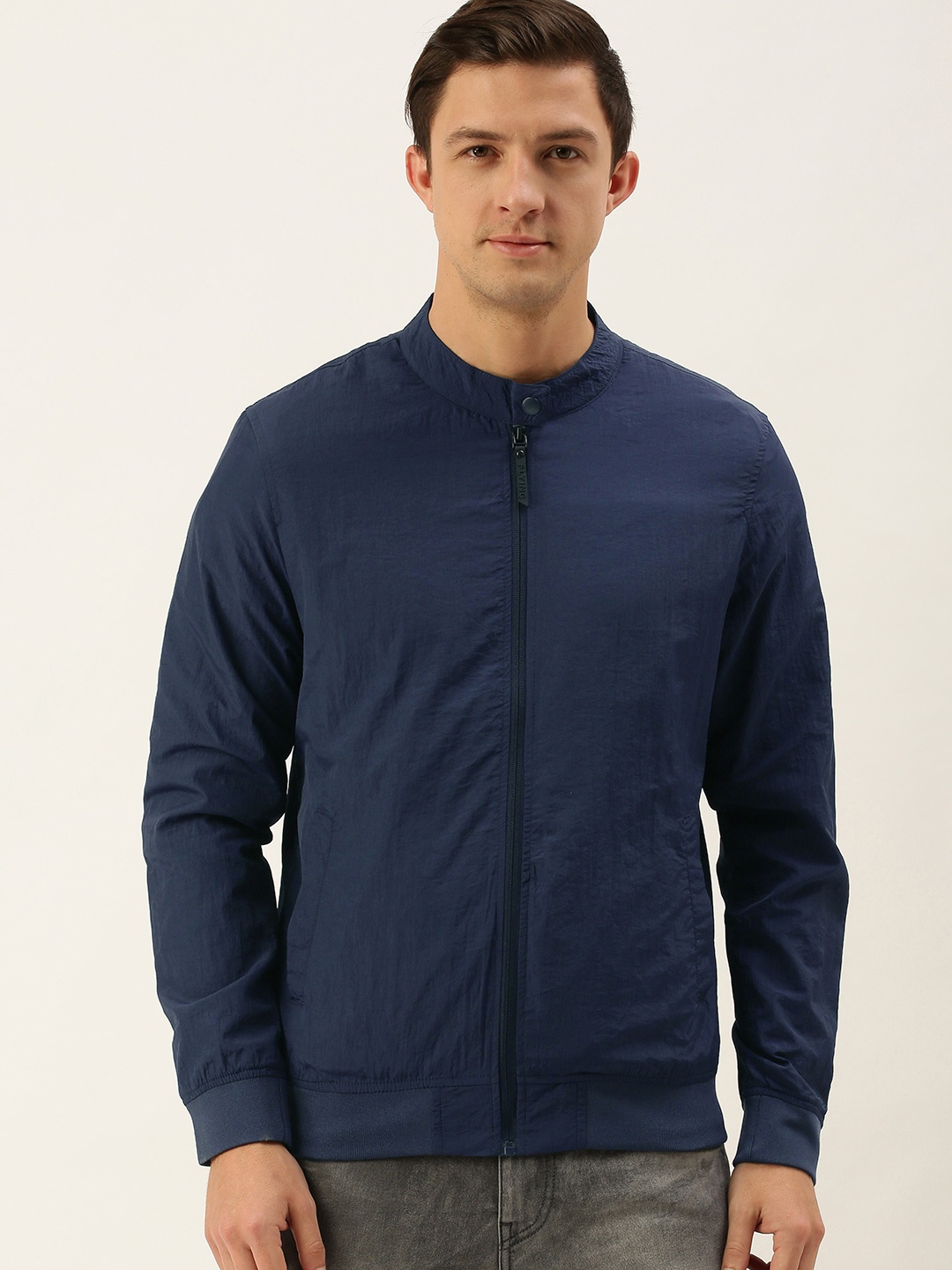 

Flying Machine Men Navy Blue Solid Windcheater Sporty Jacket