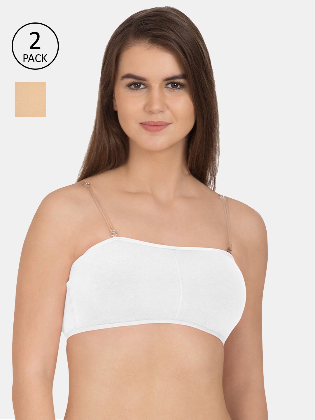 

Tweens Pack of 2 White & Beige Cotton Bandeau Bras - Seamless