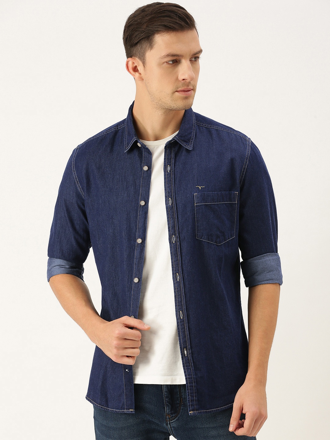 

Flying Machine Men Blue Solid Slim Fit Casual Shirt