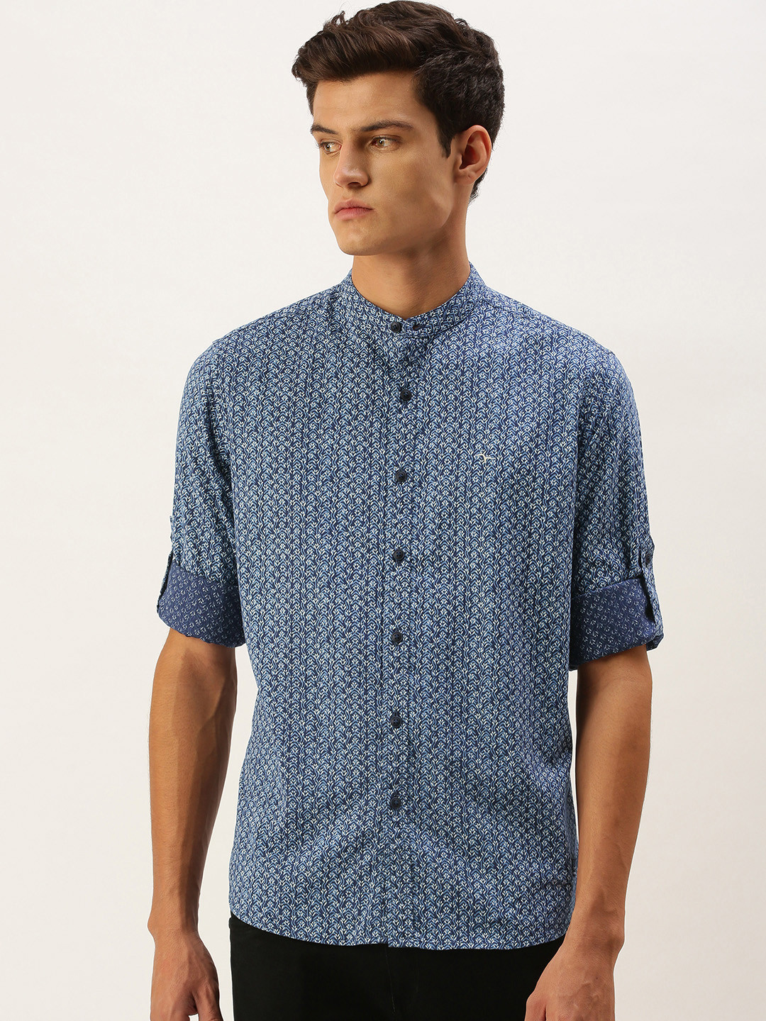 

Flying Machine Men's Blue Vertical Striped Pure Cotton Slim Shirt