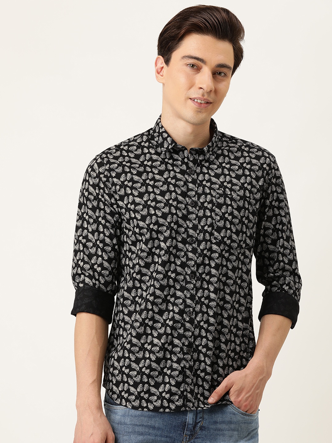 

Flying Machine Men Black Printed Casual Shirt