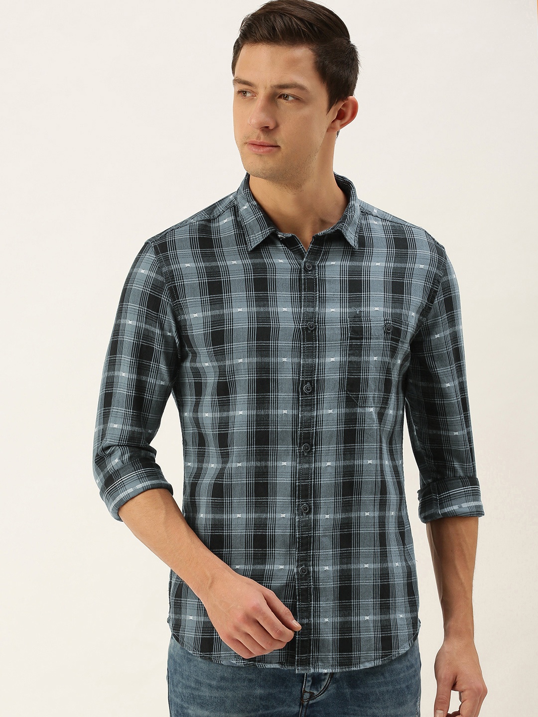 

Flying Machine Men Charcoal Slim Fit Tartan Checked Casual Shirt