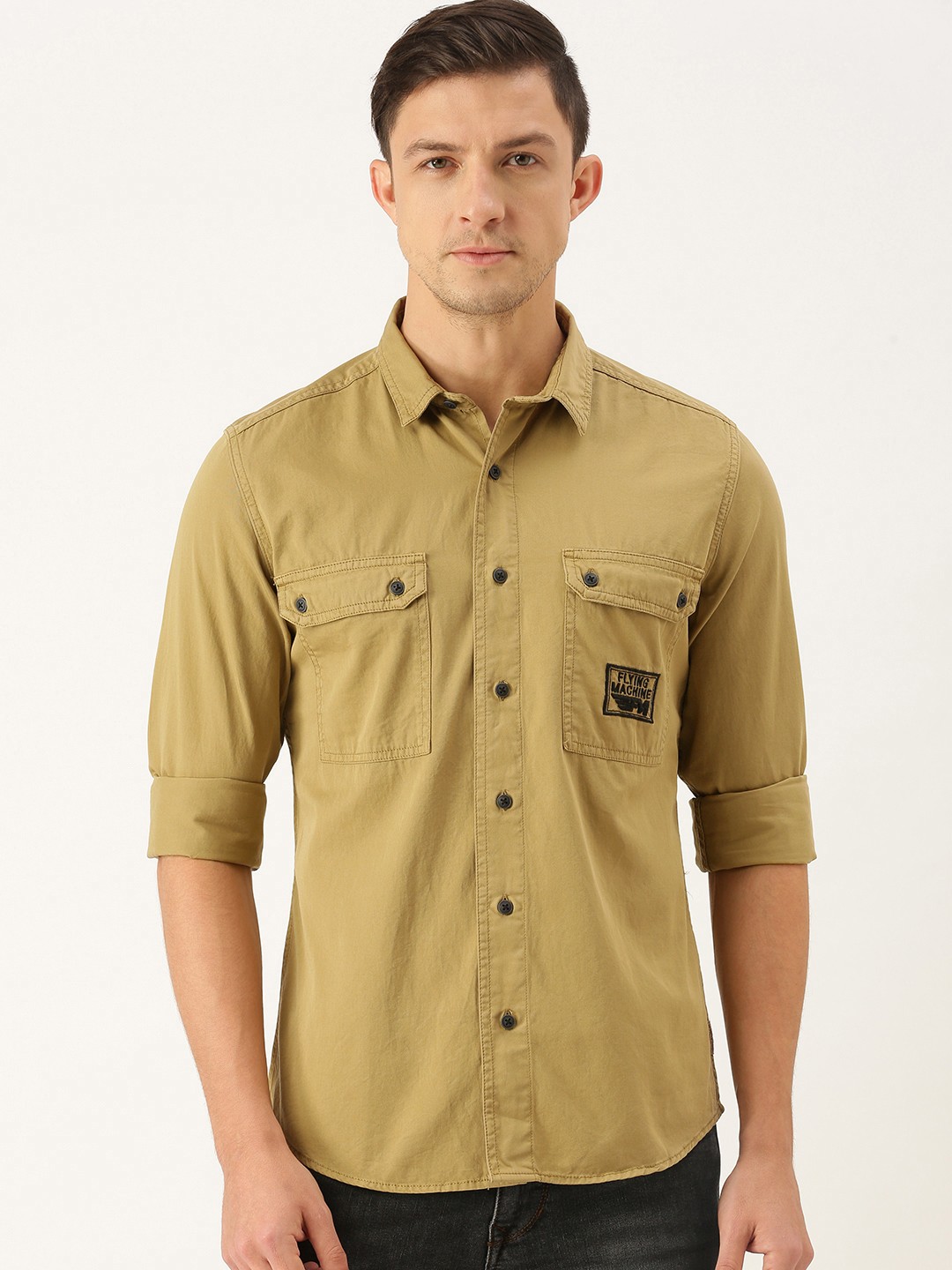 

Flying Machine Men Khaki & Black Slim Fit Printed Casual Shirt