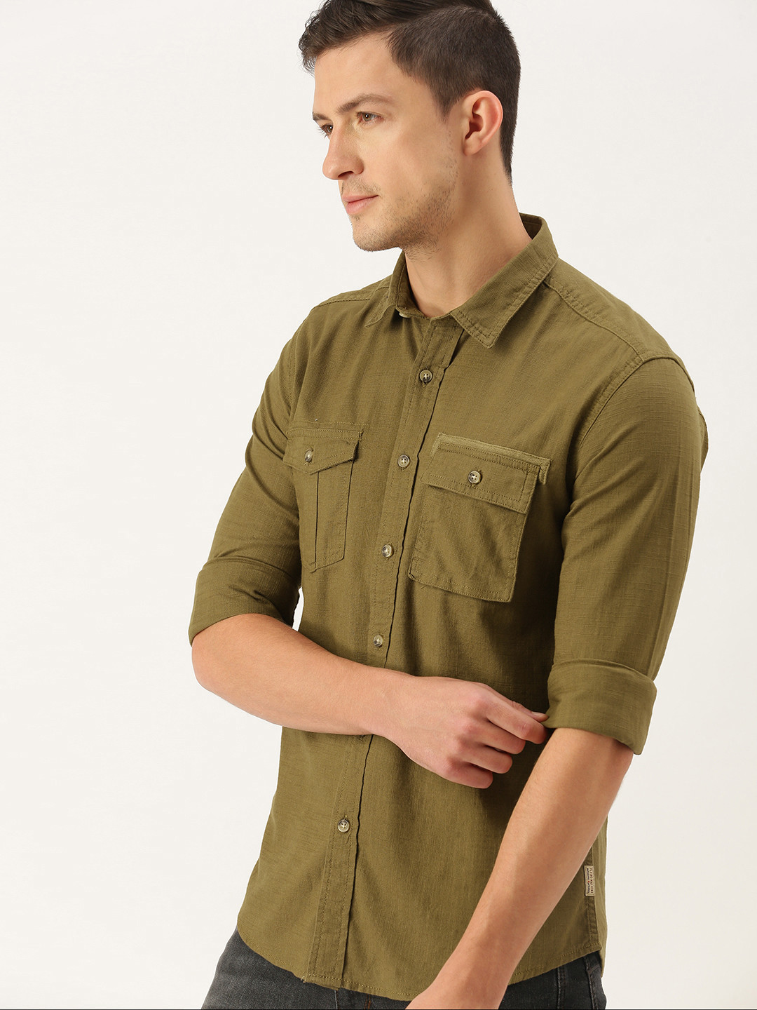 

Flying Machine Men Olive Green Slim Fit Casual Shirt