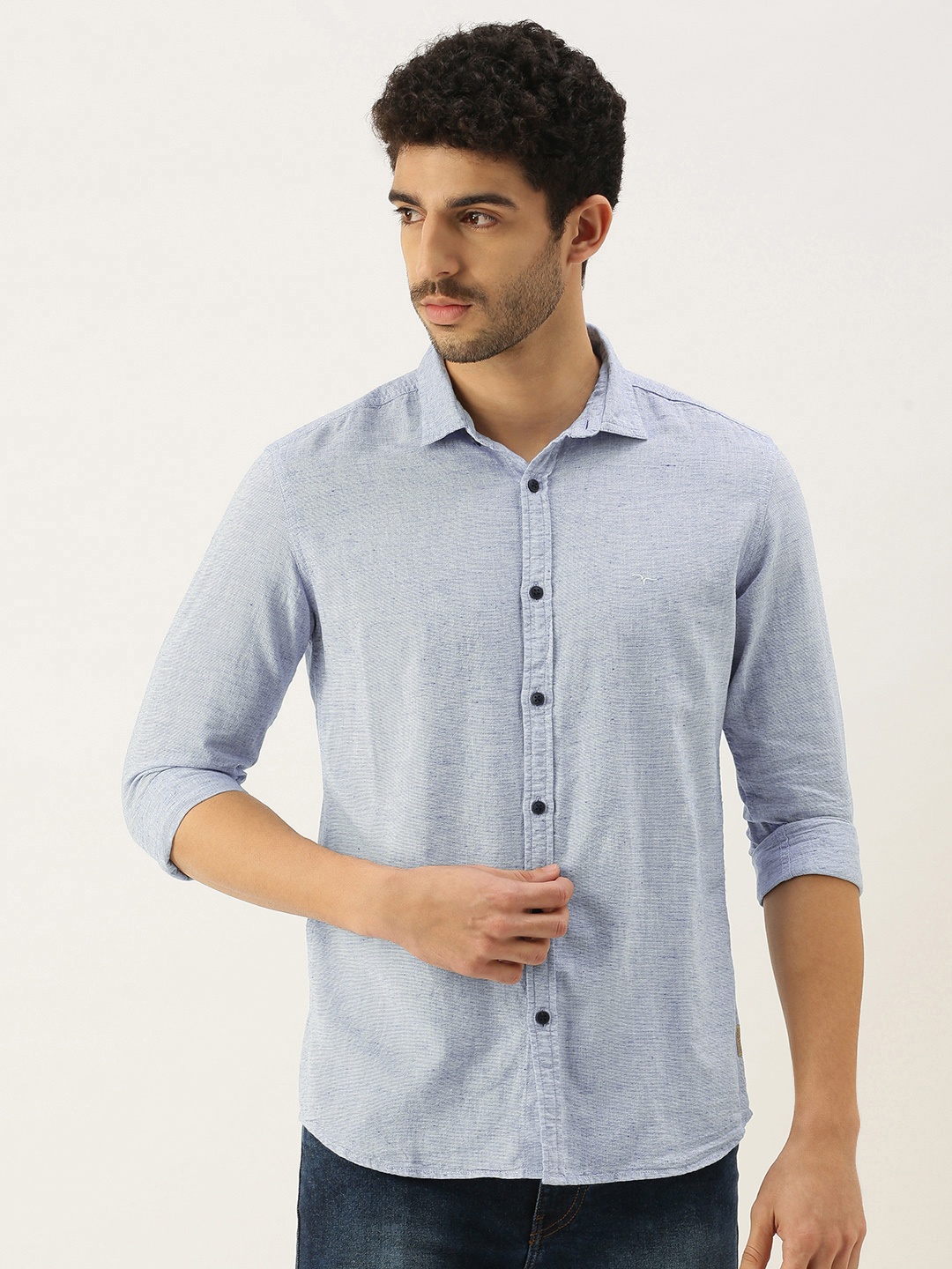

Flying Machine Men Blue Solid Slim Fit Casual Shirt