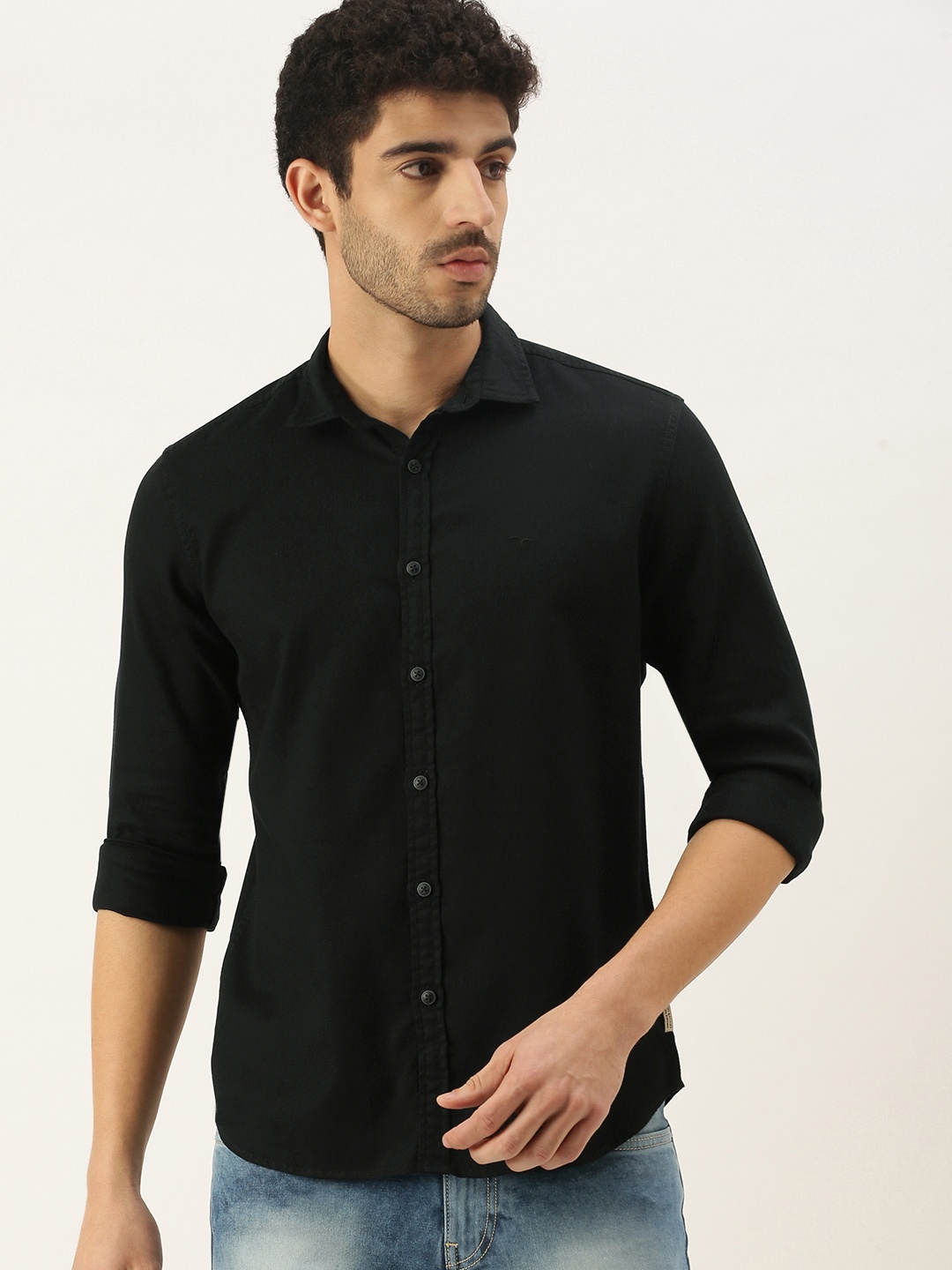 

Flying Machine Men Black Slim Fit Opaque Casual Shirt