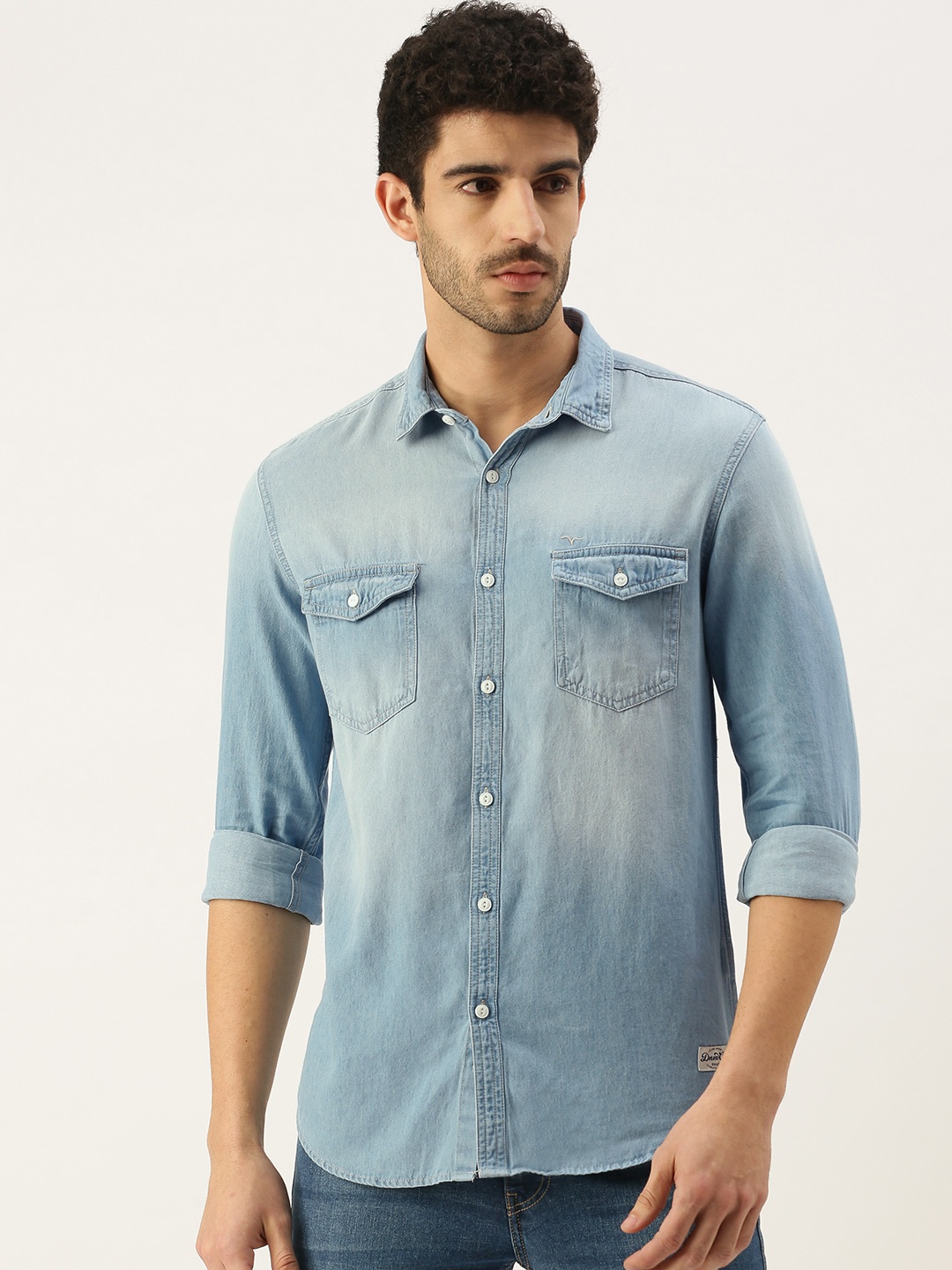 

Flying Machine Men Indigo Slim Fit Opaque Casual Shirt, Blue