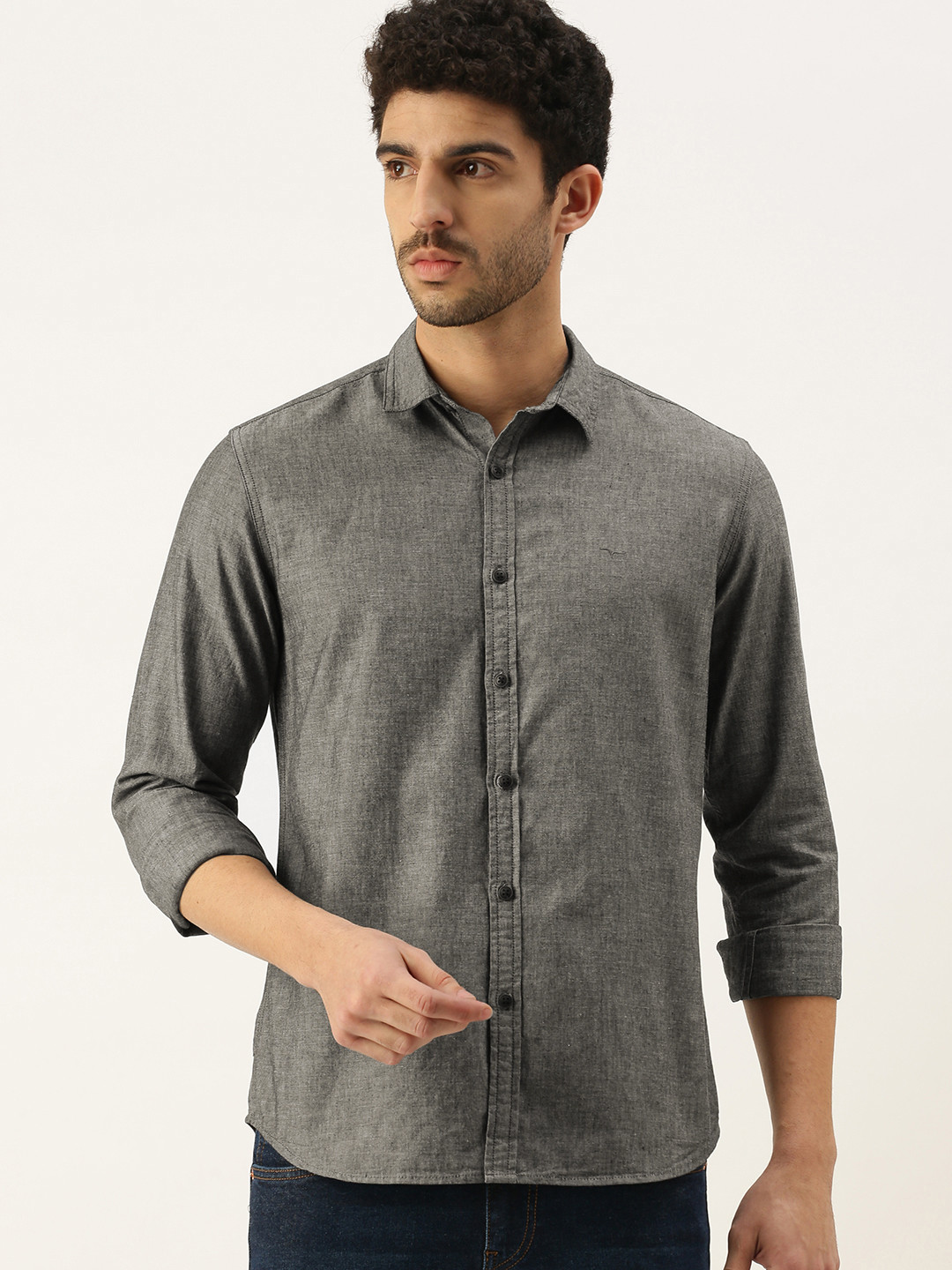 

Flying Machine Men Grey Slim Fit Opaque Casual Shirt