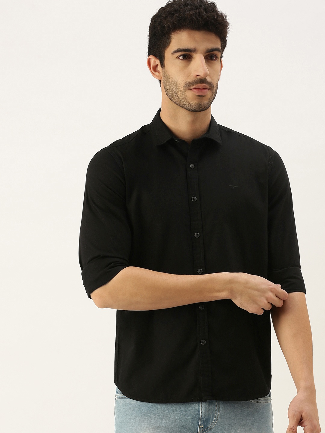 

Flying Machine Men Black Slim Fit Opaque Casual Shirt