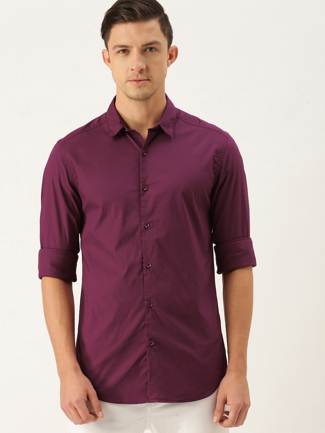 

Flying Machine Men Burgundy Solid Slim Fit Casual Shirt