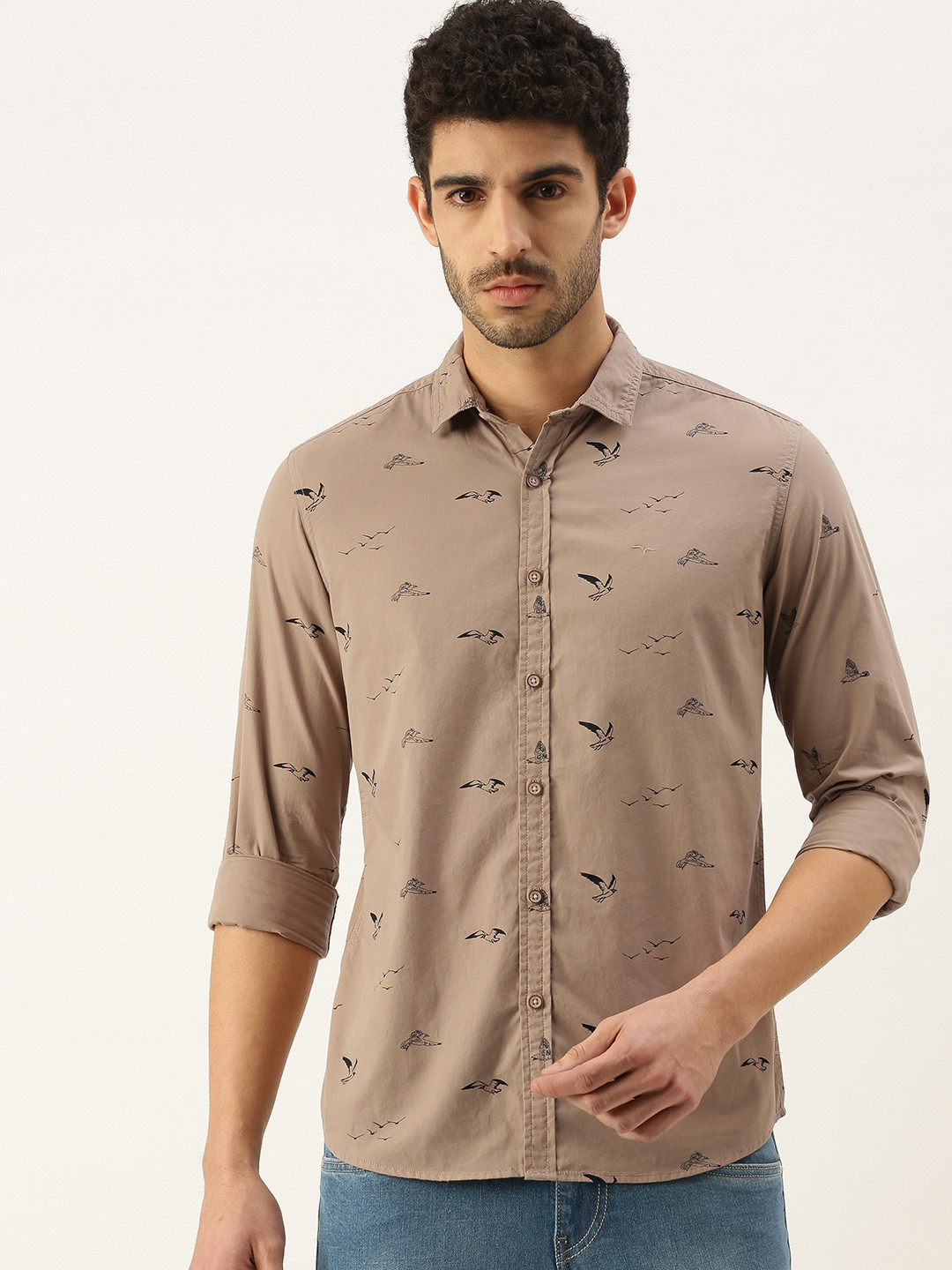 

Flying Machine Men Brown & Black Slim Fit Printed Casual Shirt