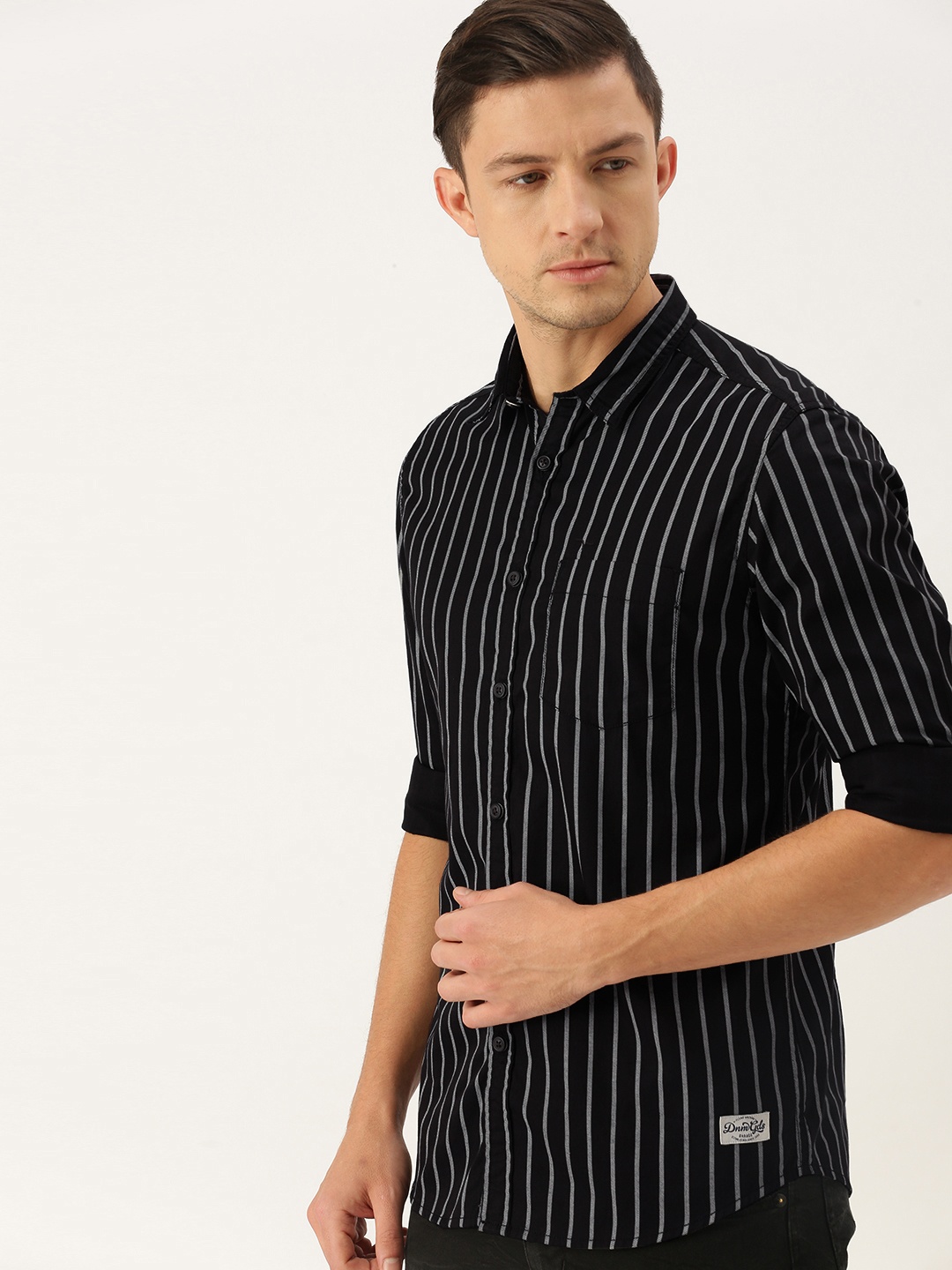 

Flying Machine Men Black & White Slim Fit Striped Pure Cotton Casual Shirt