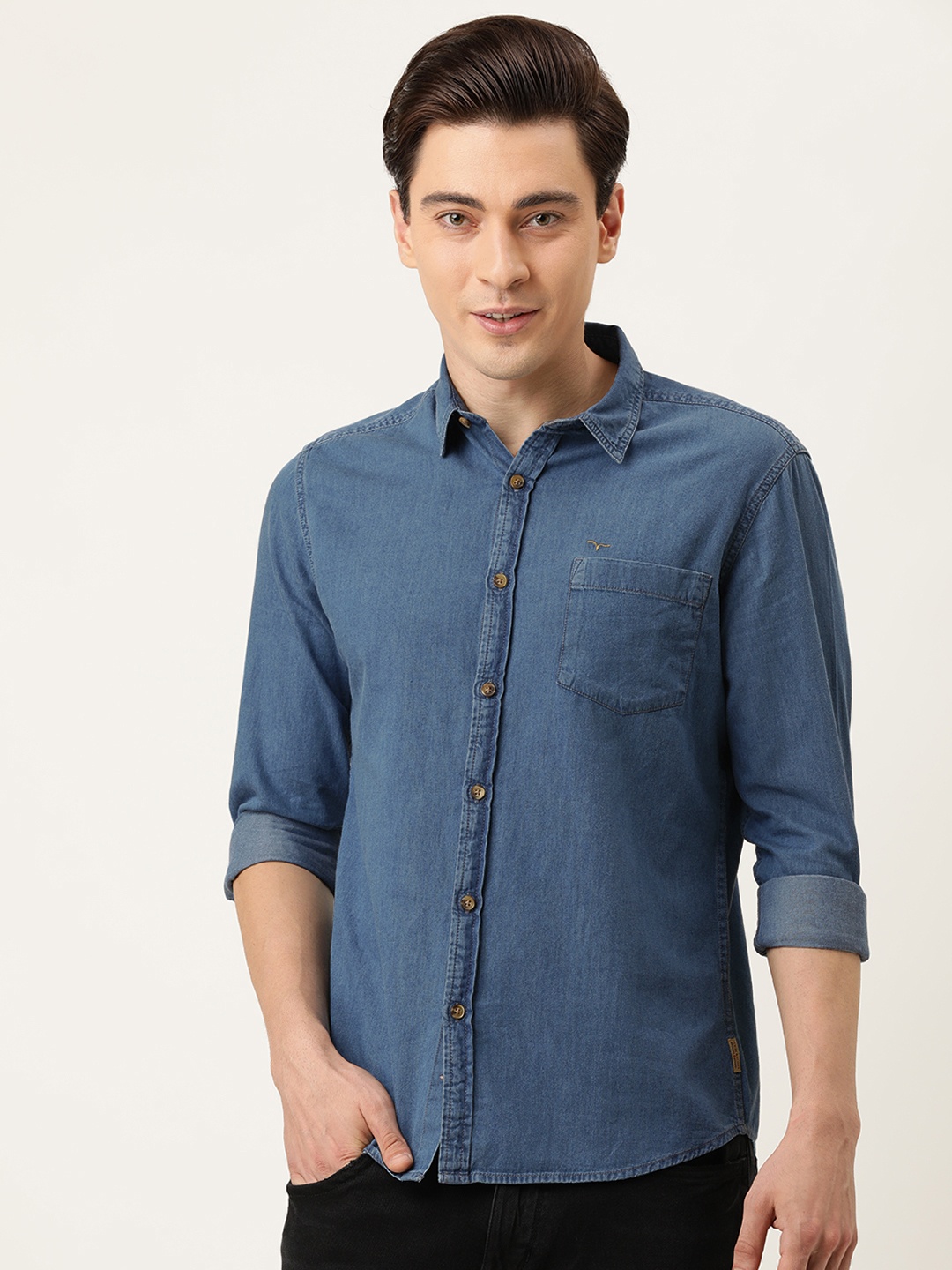 

Flying Machine Men Blue Denim Casual Shirt