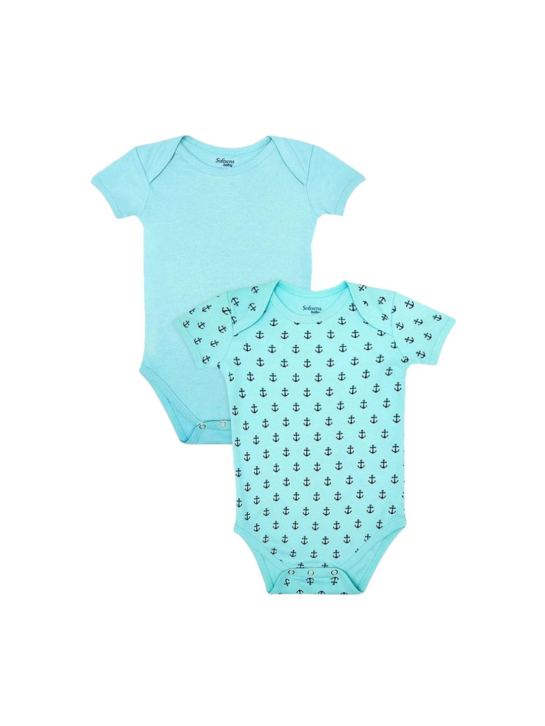 

Softsens Infant Kids Pack Of 2 Blue & Black Printed Pure Organic Cotton Bodysuits