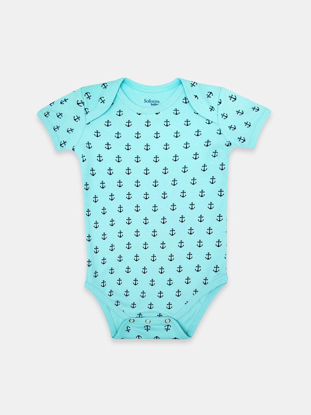 

Softsens Infant Kids Blue & Black Printed Cotton Bodysuit