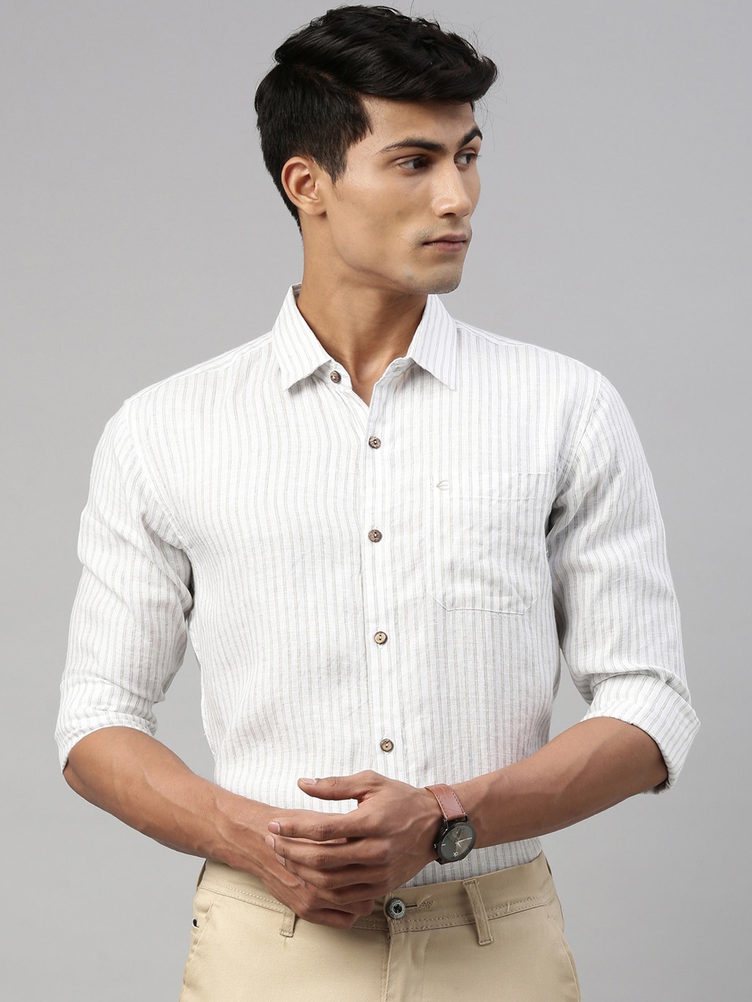 

Ecentric Men Eco-Friendly Opaque Striped Hemp Formal Shirt, White