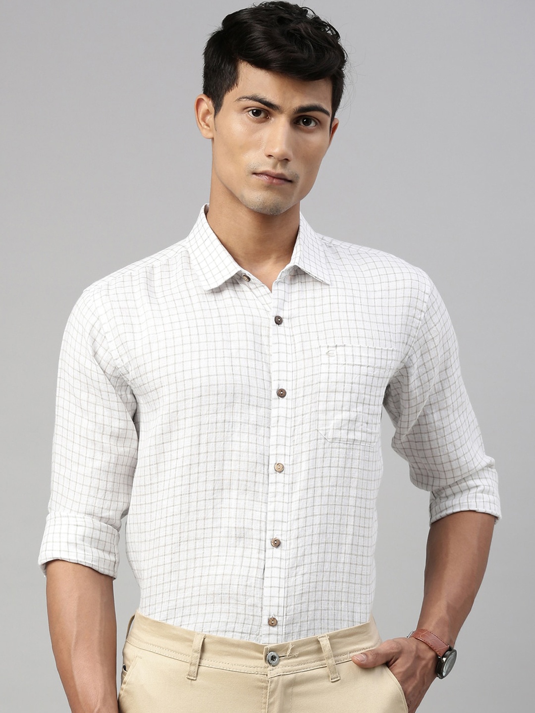 

Ecentric Checked Hemp Formal Shirt, White