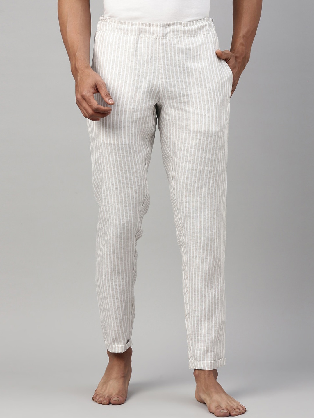 

Men Beige & White Striped Eco-Friendly Hemp Lounge Pants