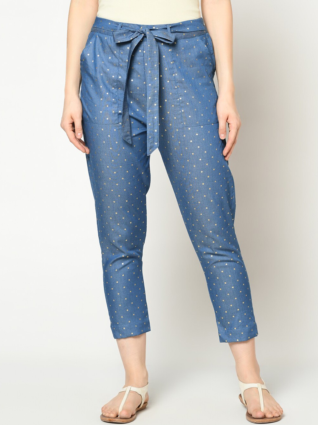 

SQew Women Blue Ethnic Motifs Slim Fit Peg Trousers