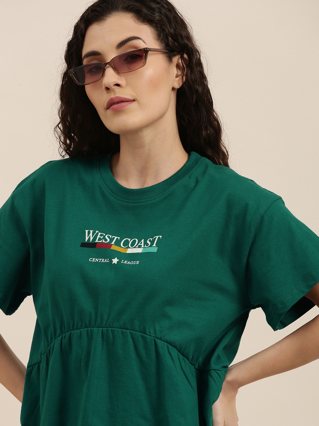 

Difference of Opinion Women Green Typography Printed Boxy T-shirt