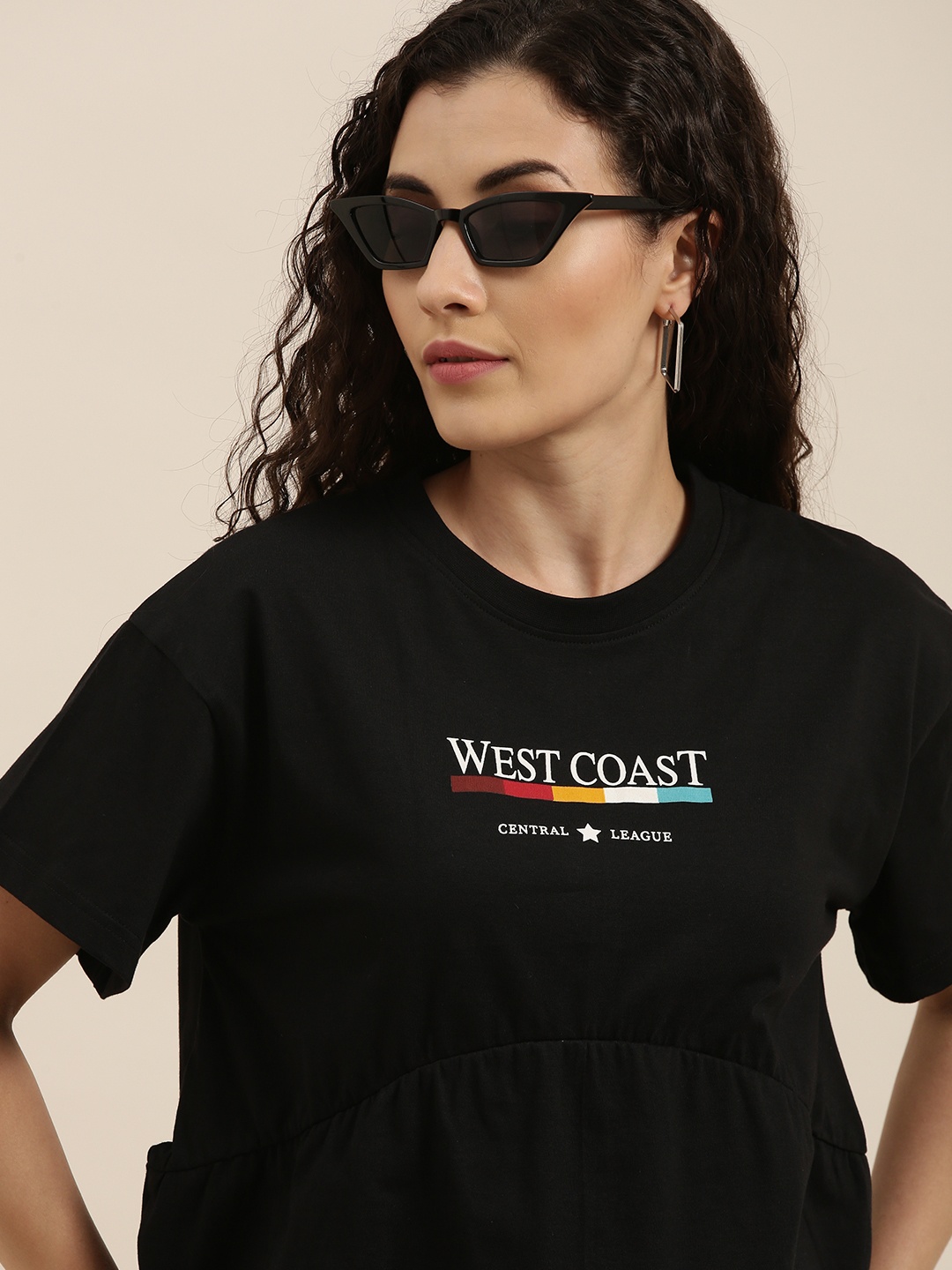 

Difference of Opinion Women Black Typography Printed Boxy T-shirt
